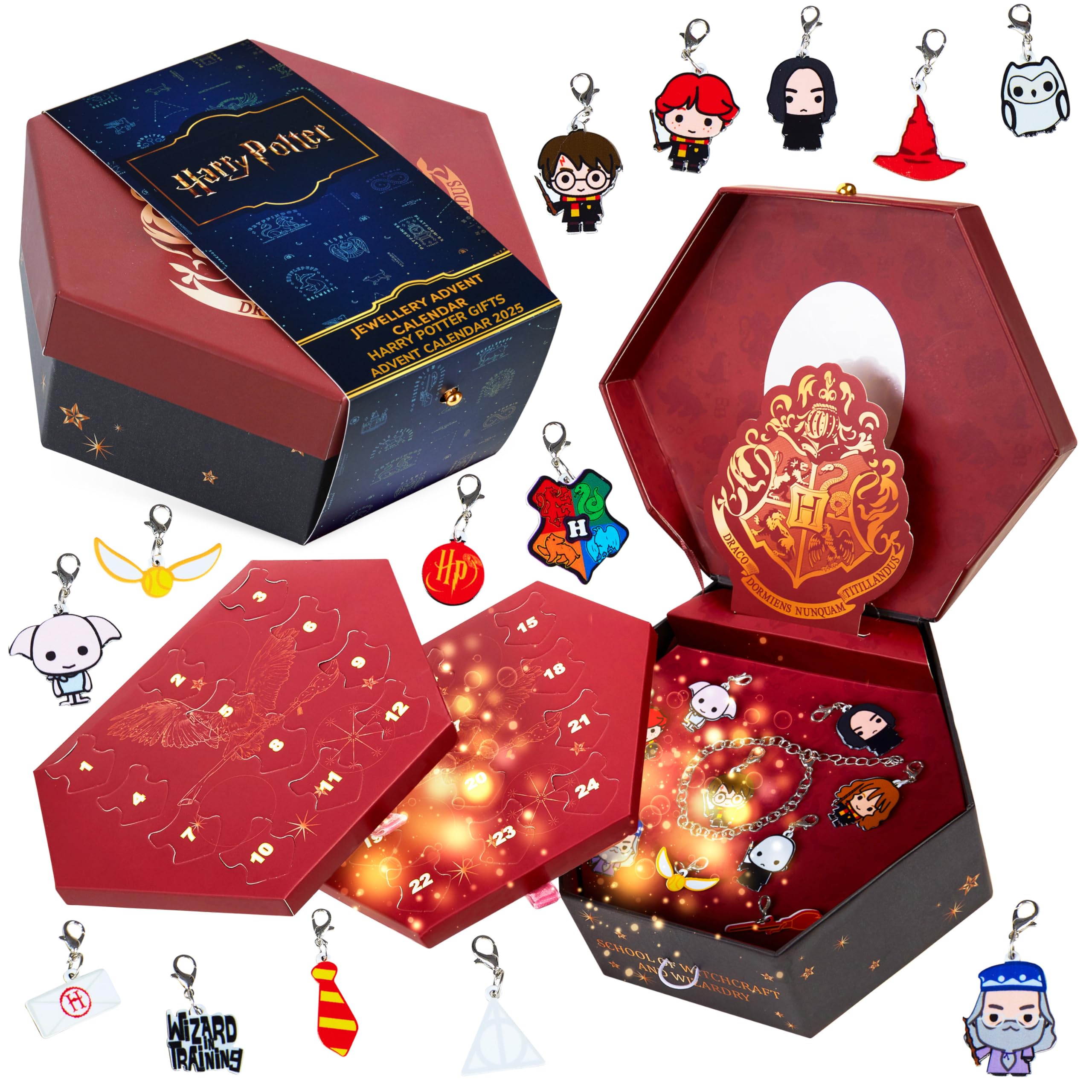 Harry Potter Adventskalender 2025 - Schmuckkalender für Mädchen und Teenager - Hogwarts Armband & Charms