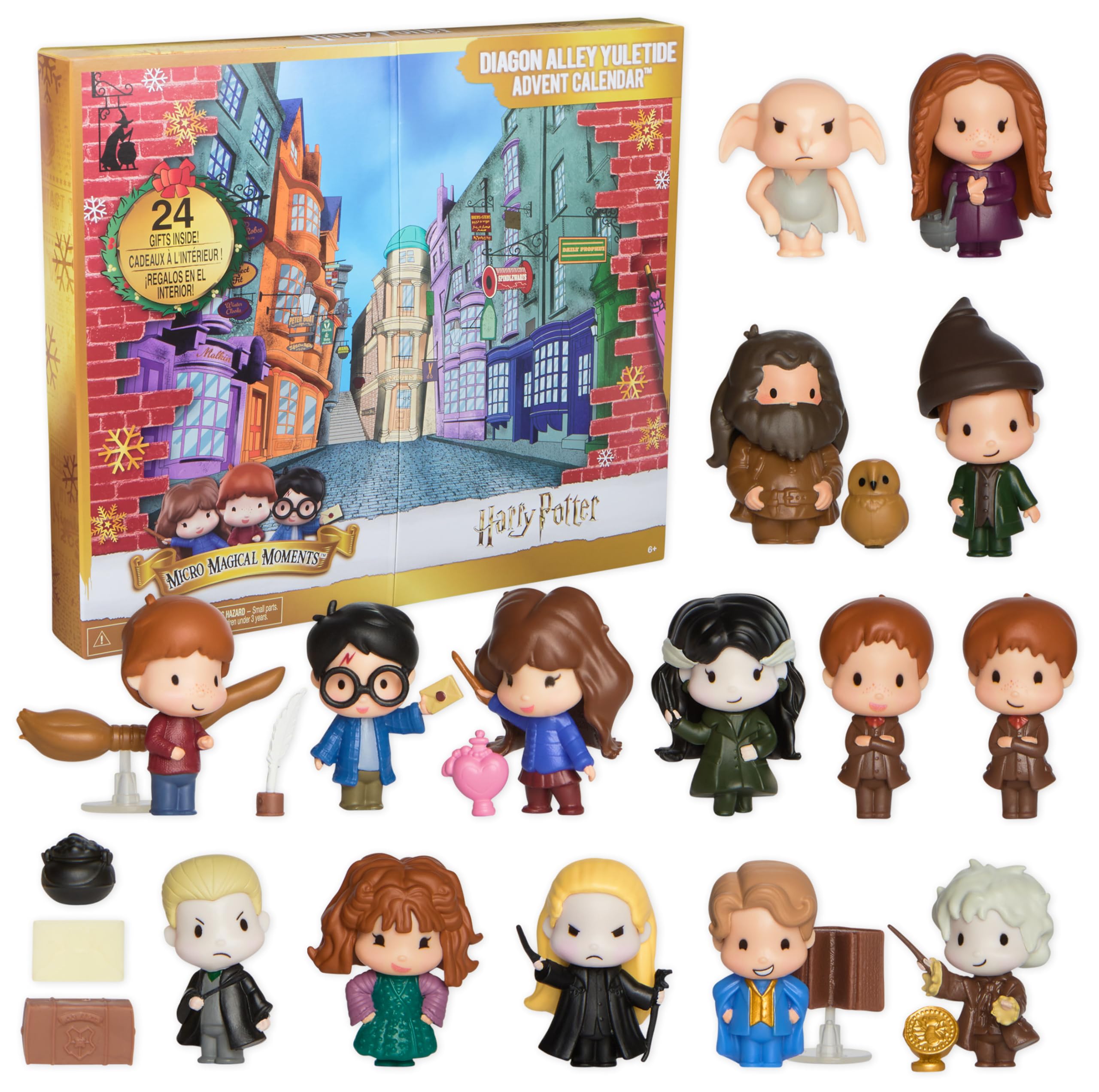 Harry Potter "Weihnachten in der Winkelgasse" Adventskalender 2025 - 24 Überraschungen, 15 Figuren & 9 Zubehörteile, Spi